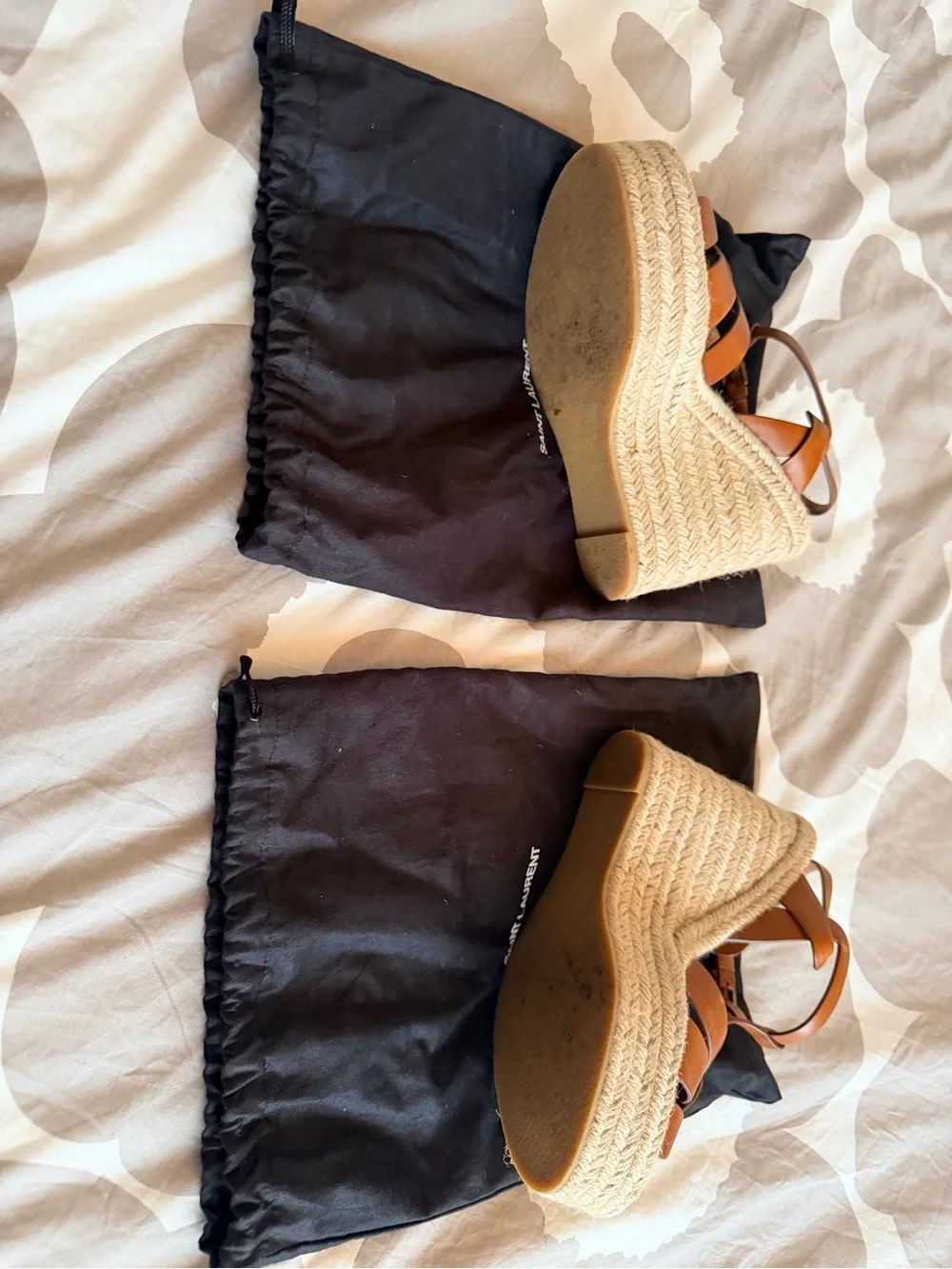 Saint Laurent Brown Leather Espadrille Wedge Sandals